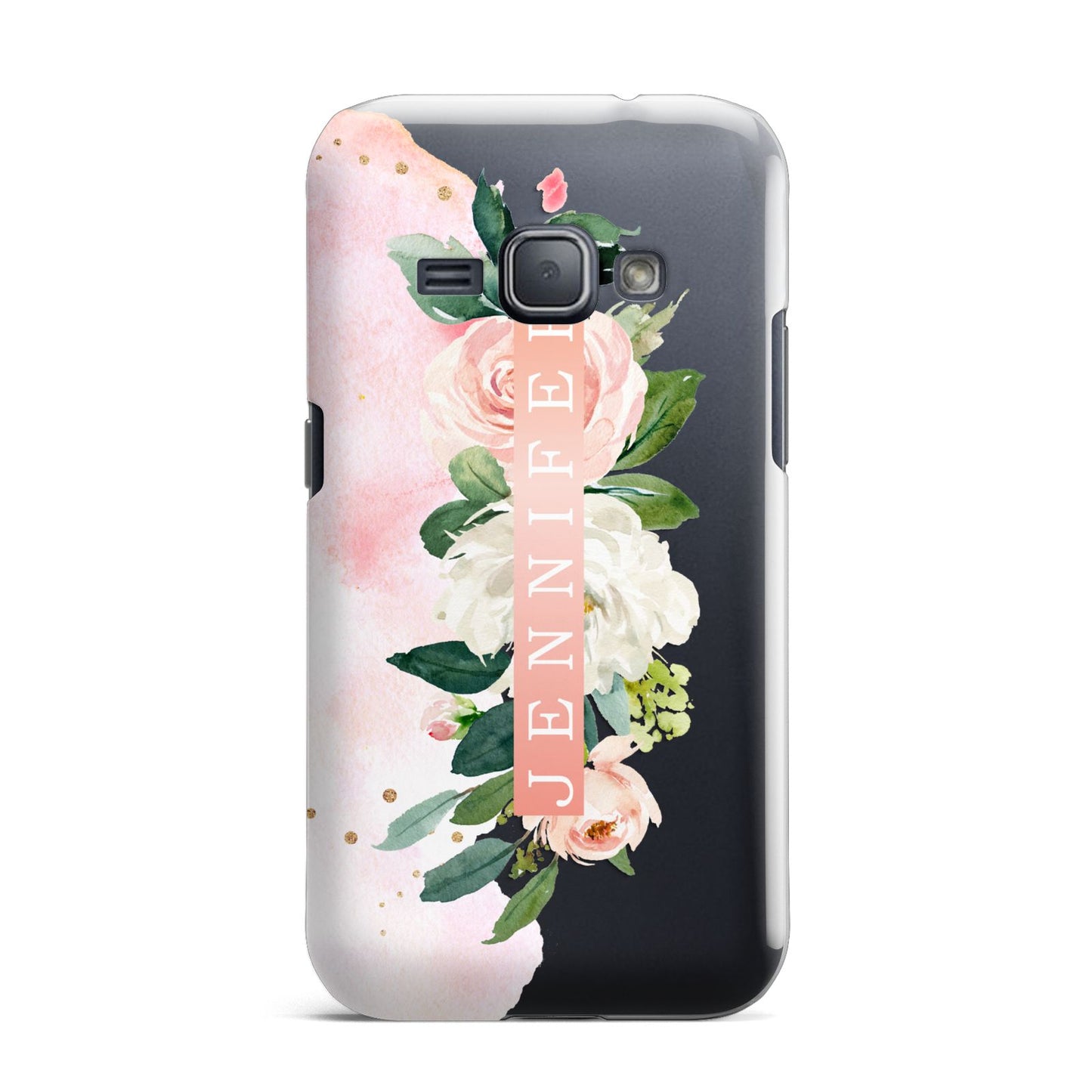 Blush Pink Personalised Name Floral Samsung Galaxy J1 2016 Case