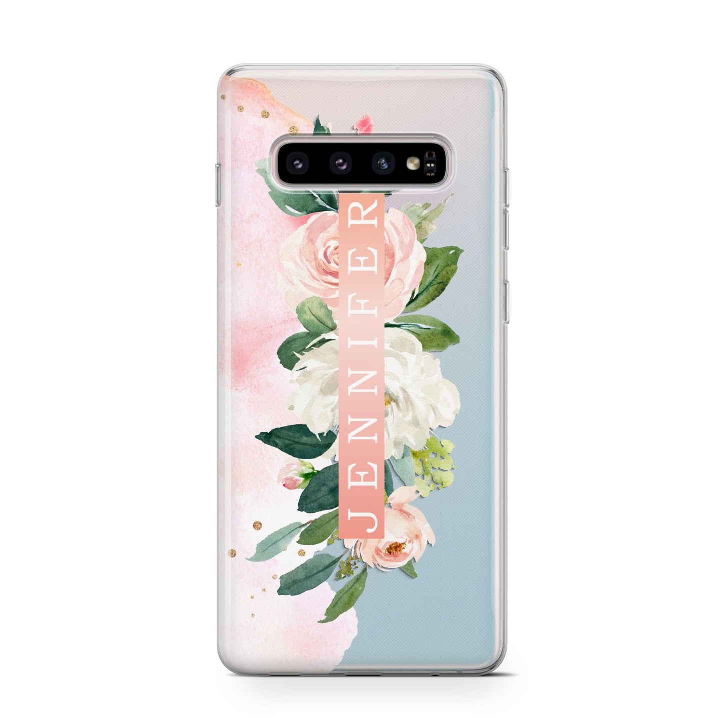 Blush Pink Personalised Name Floral Samsung Galaxy S10 Case