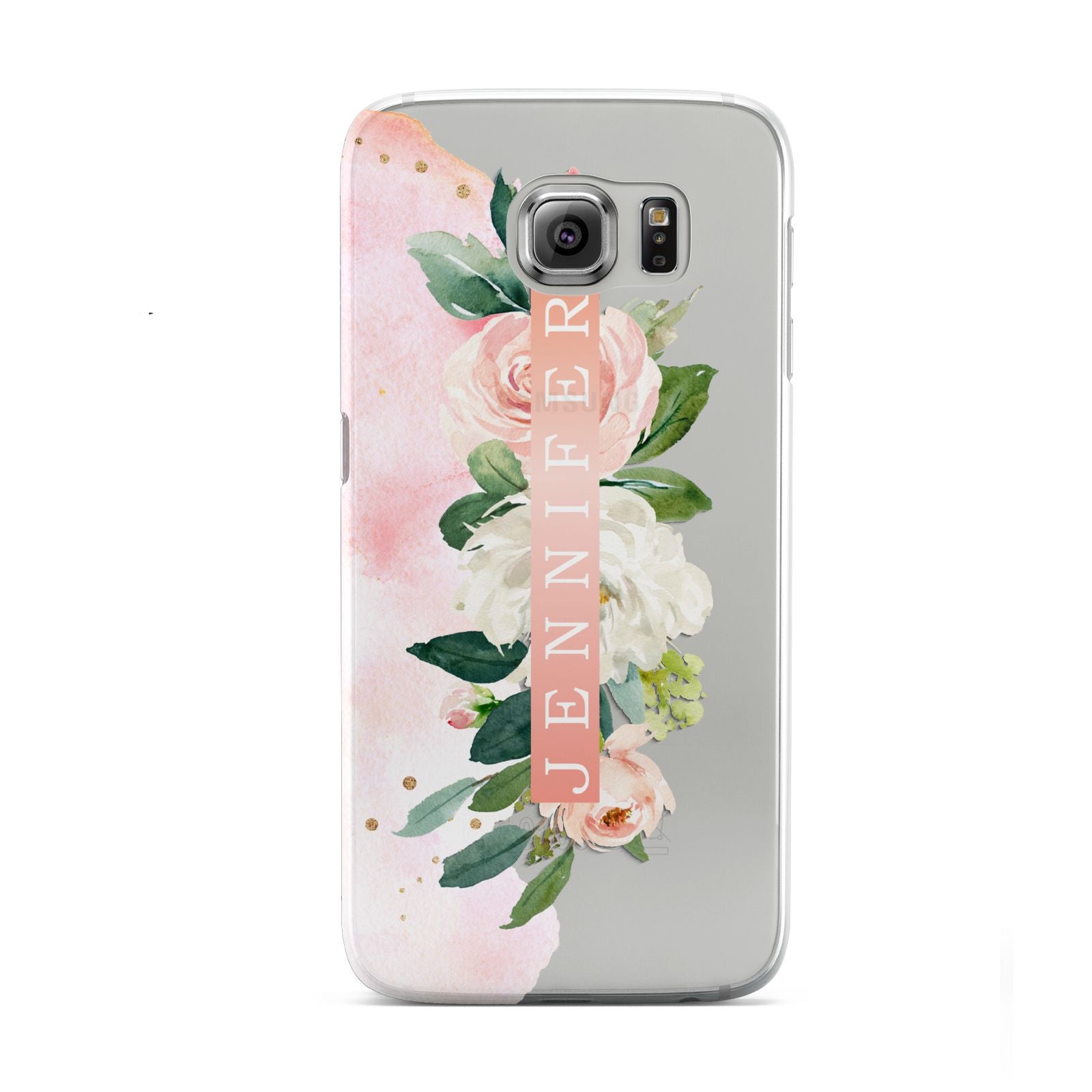 Blush Pink Personalised Name Floral Samsung Galaxy S6 Case