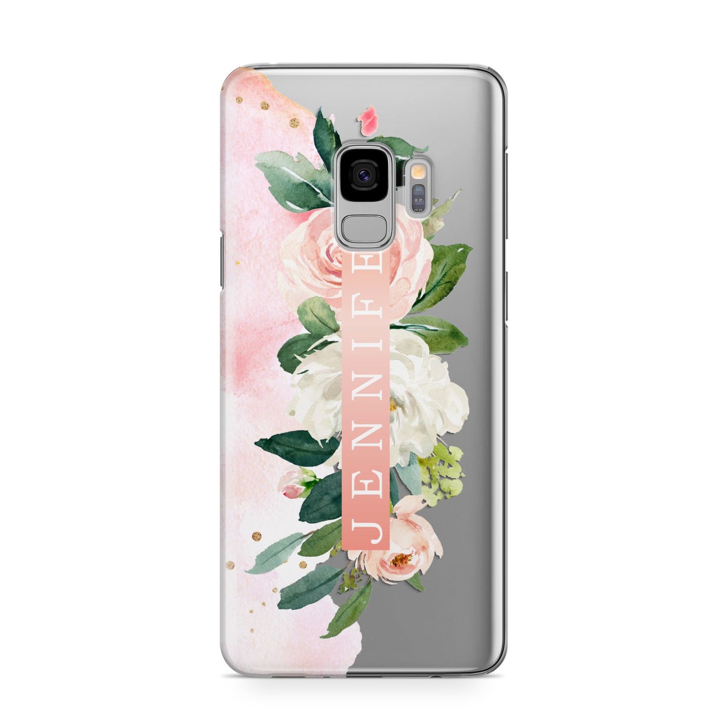 Blush Pink Personalised Name Floral Samsung Galaxy S9 Case