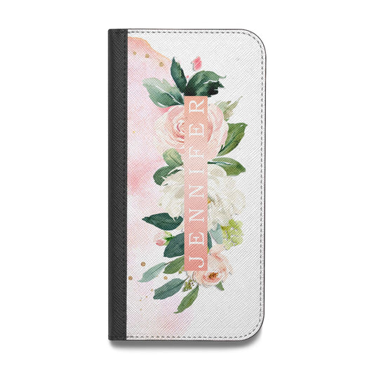 Blush Pink Personalised Name Floral Vegan Leather Flip iPhone Case