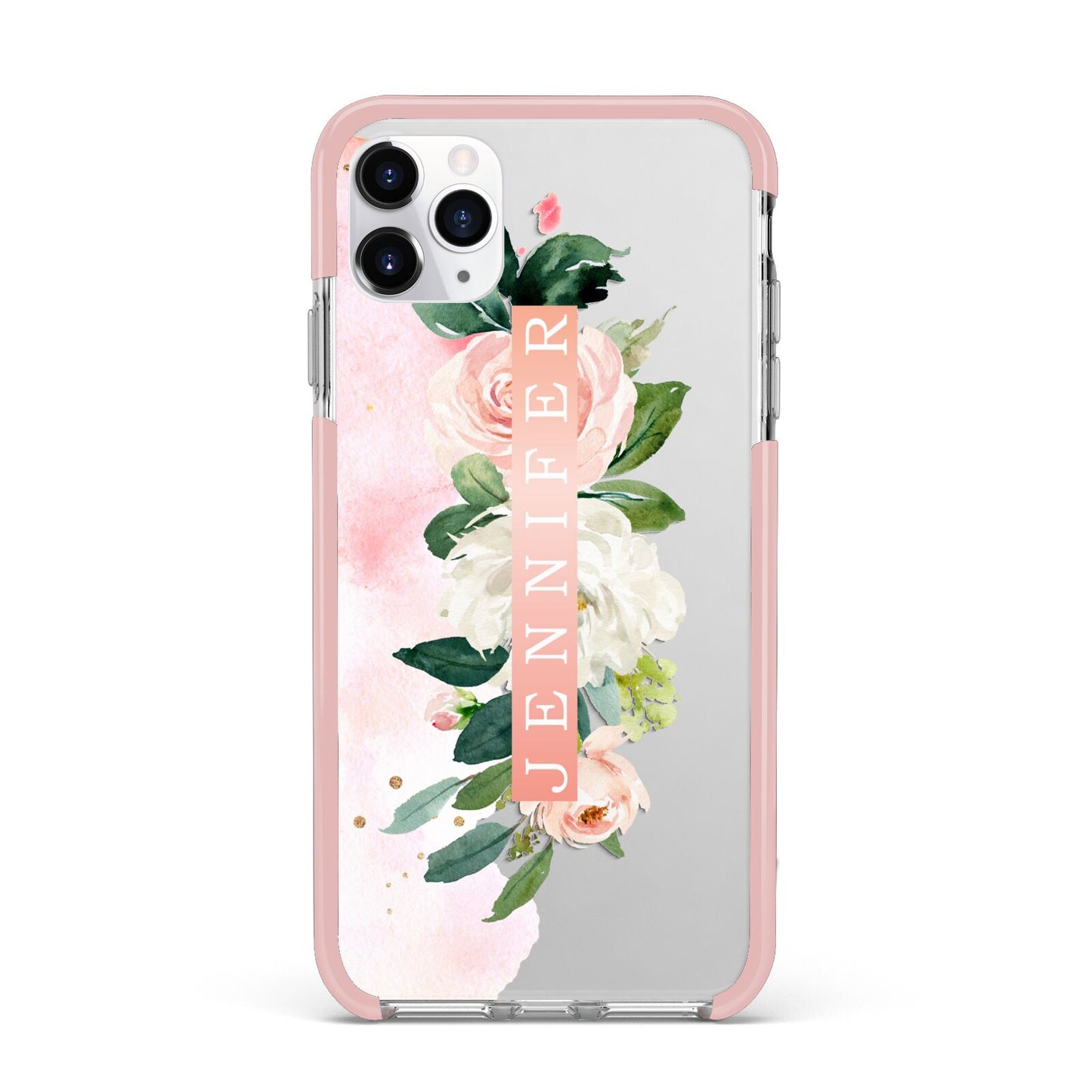 Blush Pink Personalised Name Floral iPhone 11 Pro Max Impact Pink Edge Case
