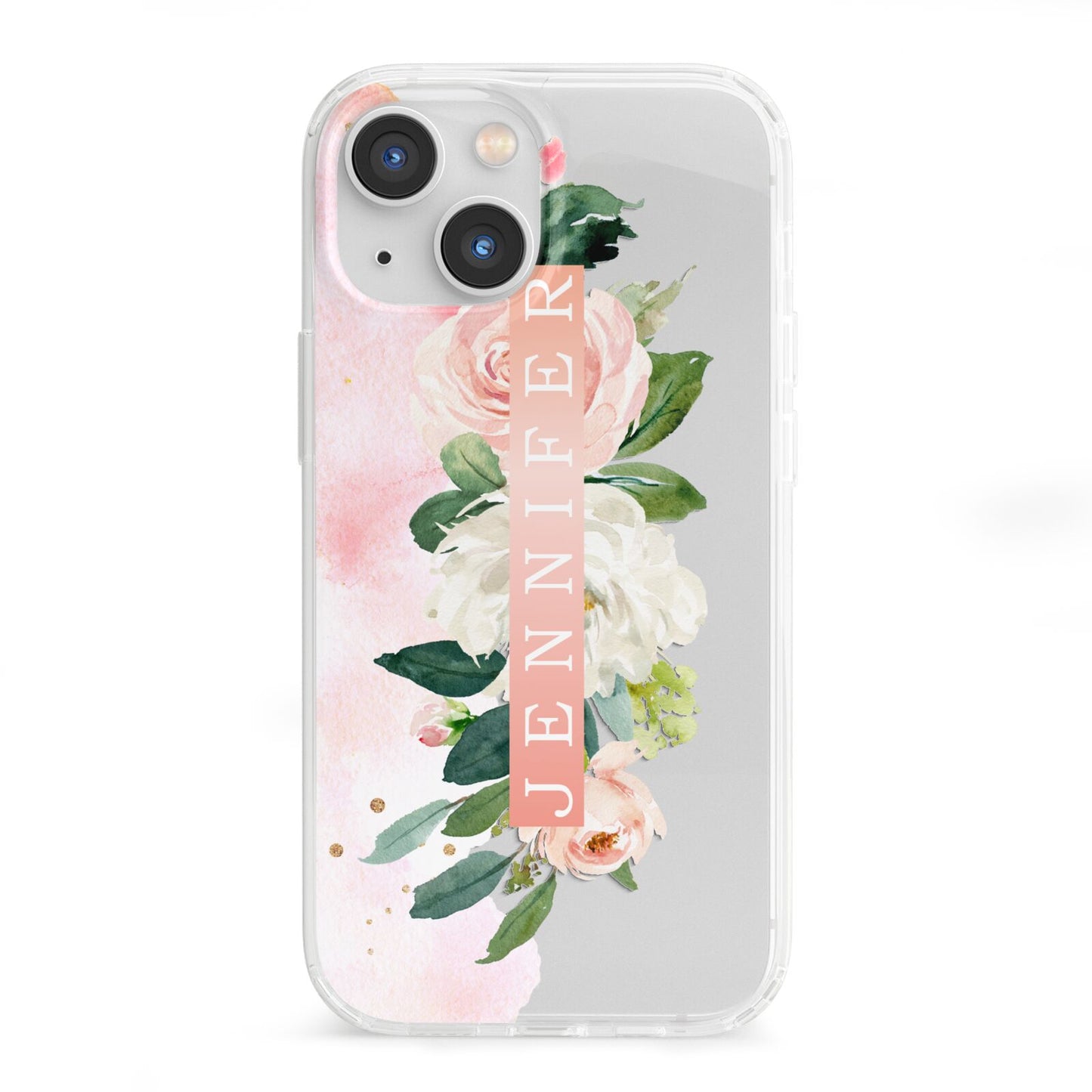 Blush Pink Personalised Name Floral iPhone 13 Mini Clear Bumper Case