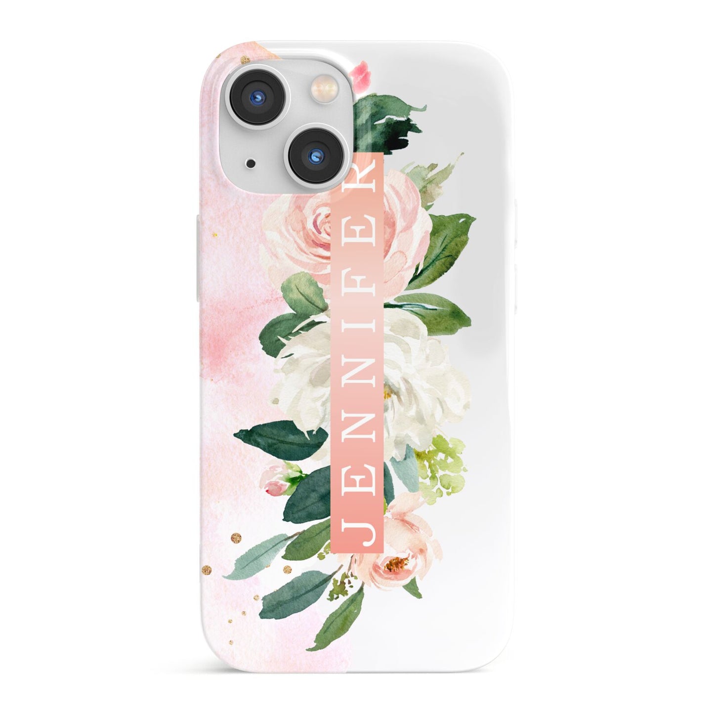 Blush Pink Personalised Name Floral iPhone 13 Mini Full Wrap 3D Snap Case