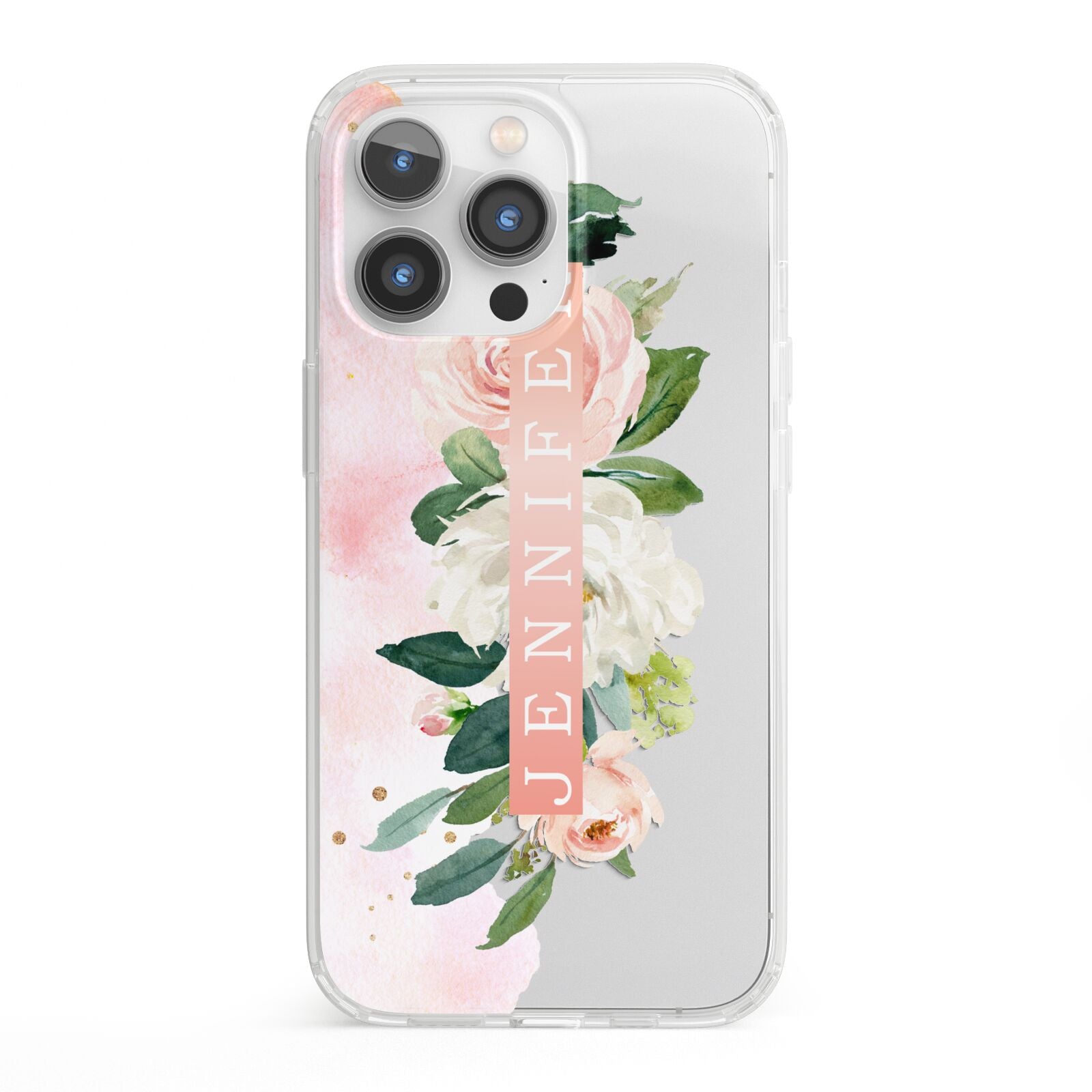 Blush Pink Personalised Name Floral iPhone 13 Pro Clear Bumper Case