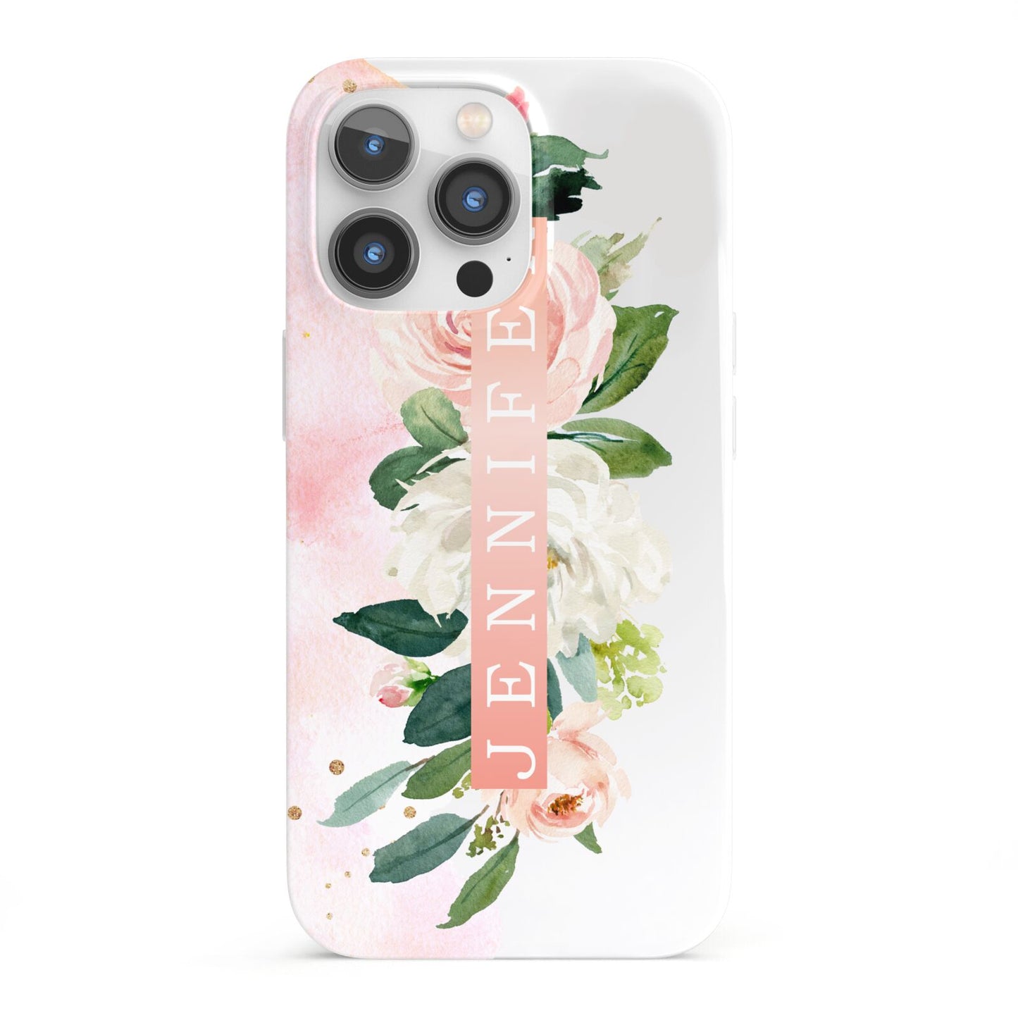 Blush Pink Personalised Name Floral iPhone 13 Pro Full Wrap 3D Snap Case