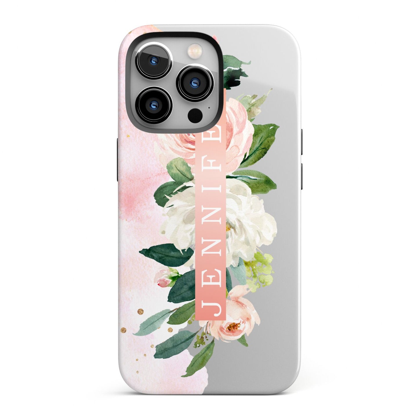 Blush Pink Personalised Name Floral iPhone 13 Pro Full Wrap 3D Tough Case