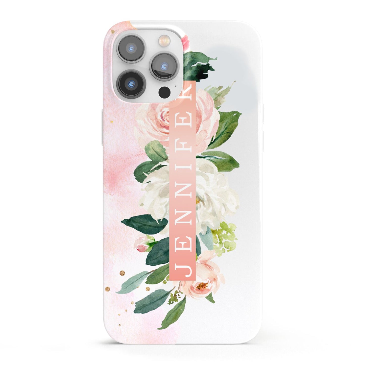 Blush Pink Personalised Name Floral iPhone 13 Pro Max Full Wrap 3D Snap Case