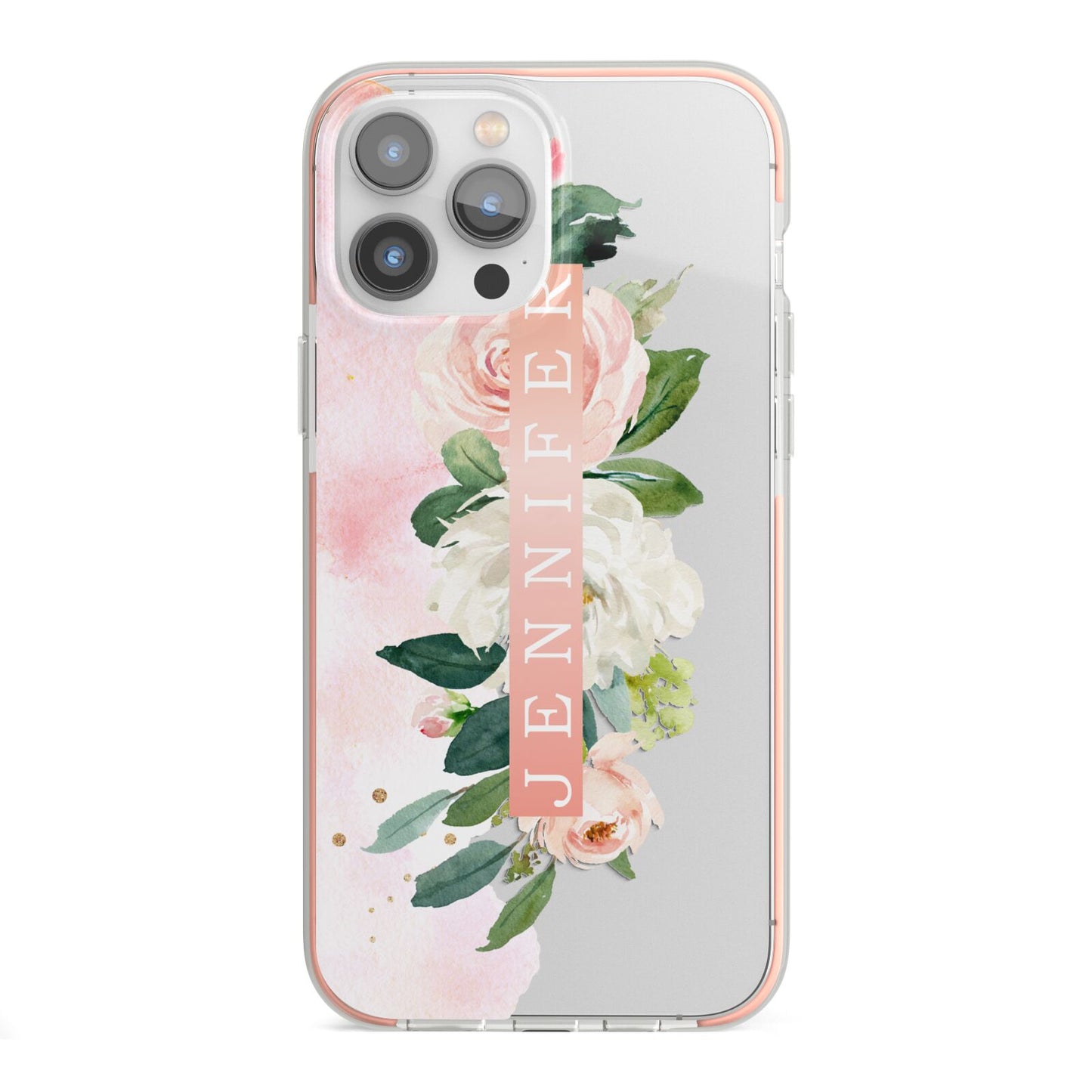 Blush Pink Personalised Name Floral iPhone 13 Pro Max TPU Impact Case with Pink Edges