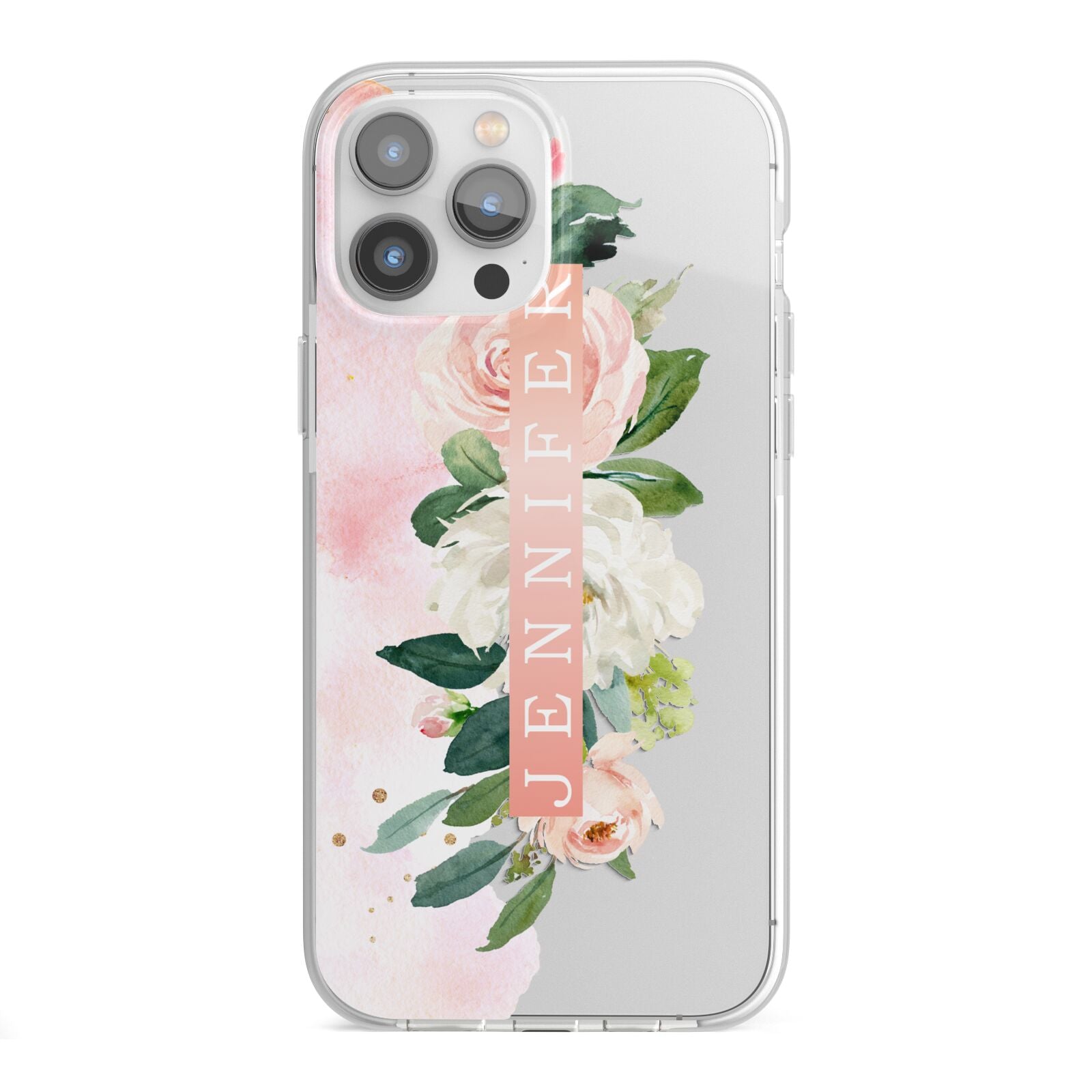 Blush Pink Personalised Name Floral iPhone 13 Pro Max TPU Impact Case with White Edges