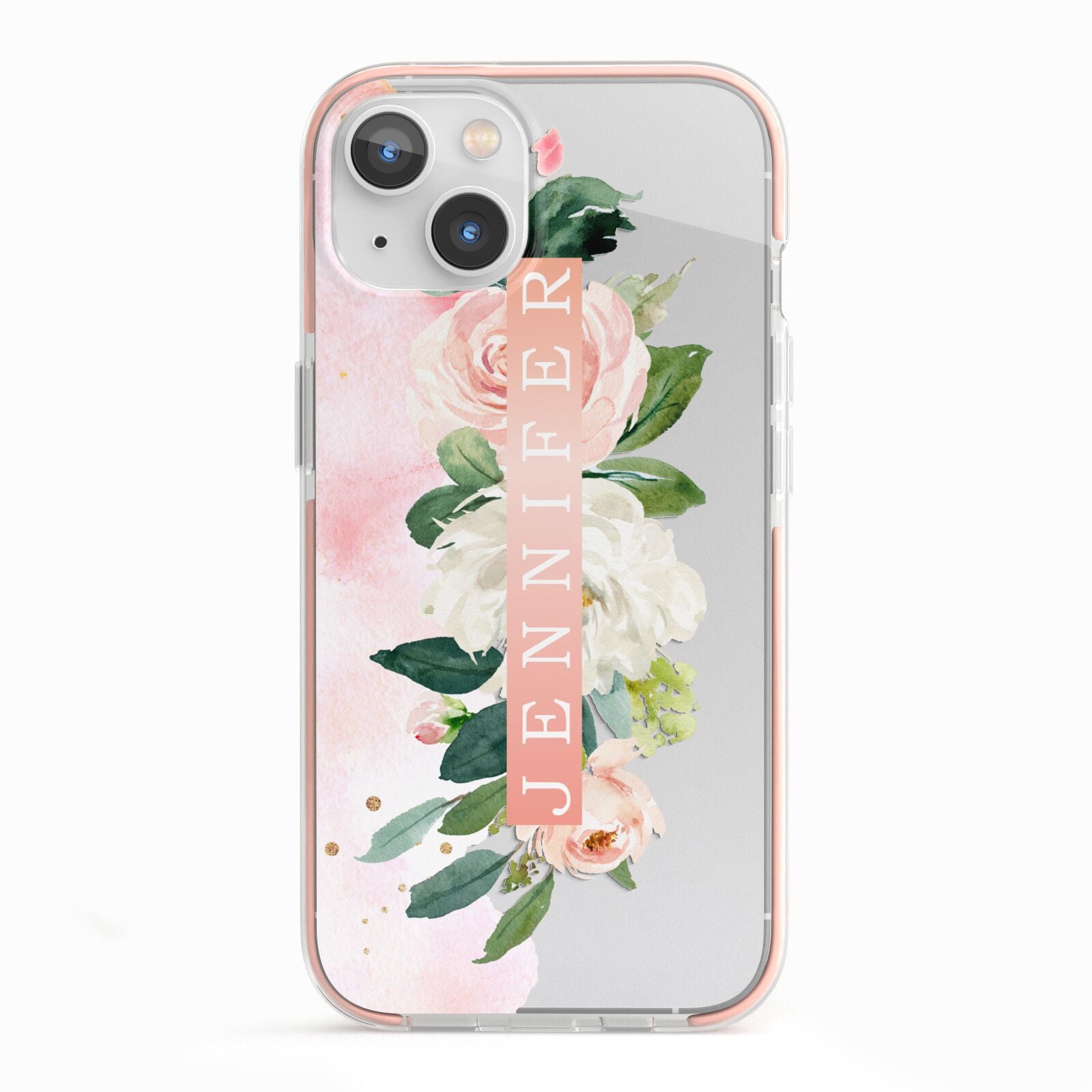 Blush Pink Personalised Name Floral iPhone 13 TPU Impact Case with Pink Edges