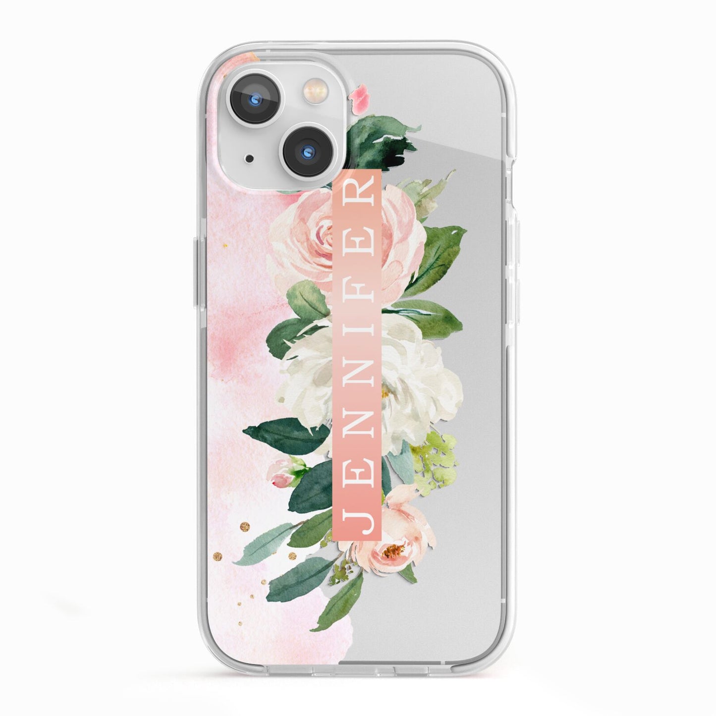 Blush Pink Personalised Name Floral iPhone 13 TPU Impact Case with White Edges