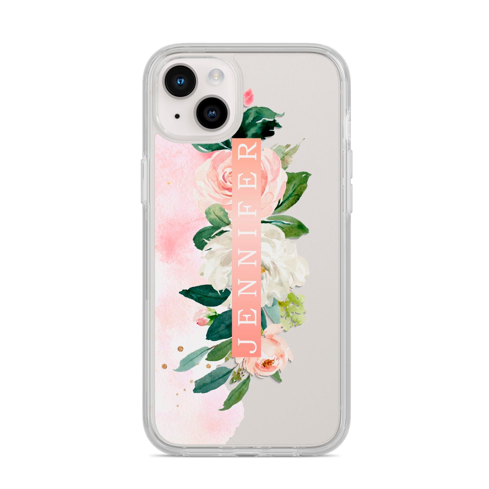 Blush Pink Personalised Name Floral iPhone 14 Plus Clear Tough Case Starlight