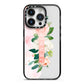 Blush Pink Personalised Name Floral iPhone 14 Pro Black Impact Case on Silver phone