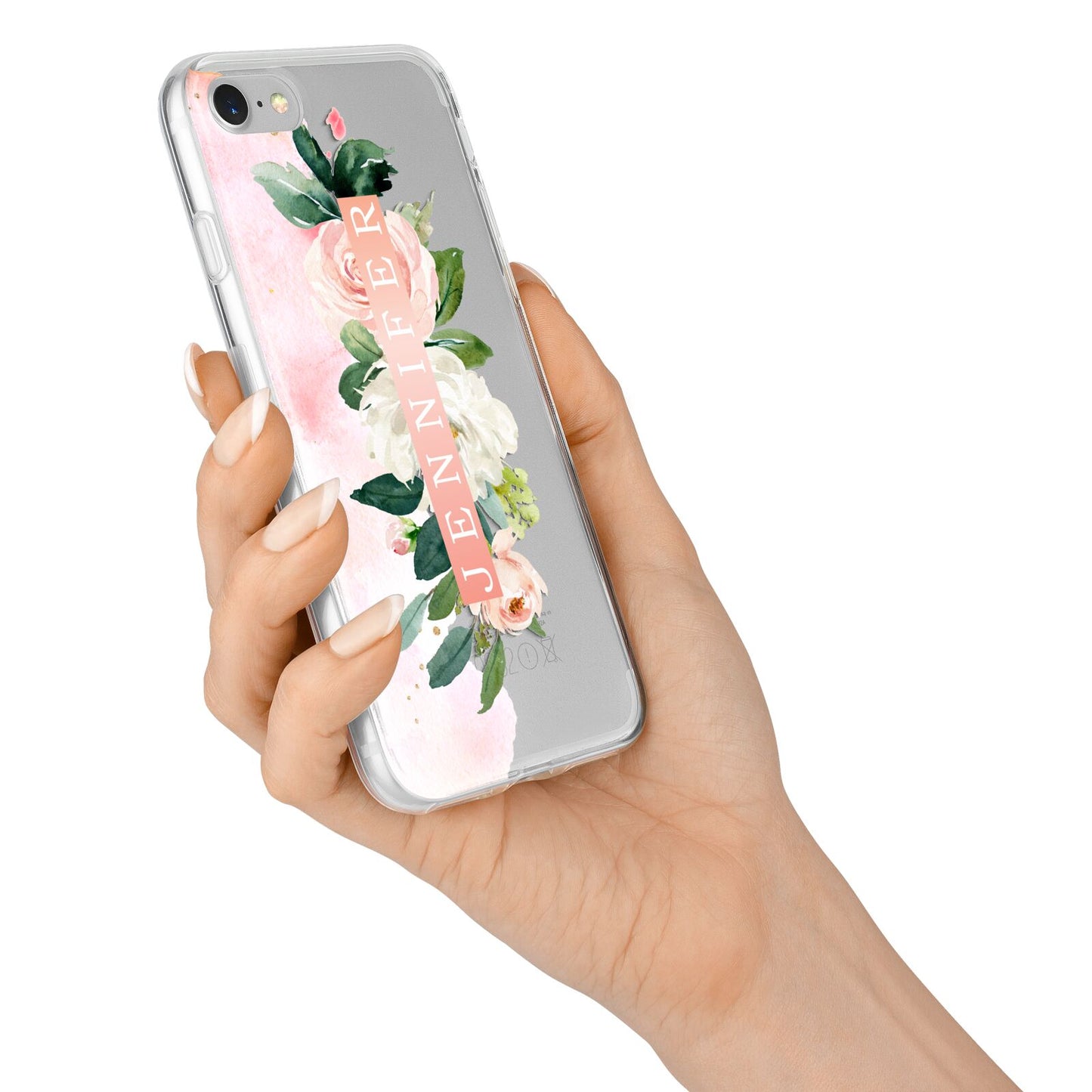 Blush Pink Personalised Name Floral iPhone 7 Bumper Case on Silver iPhone Alternative Image