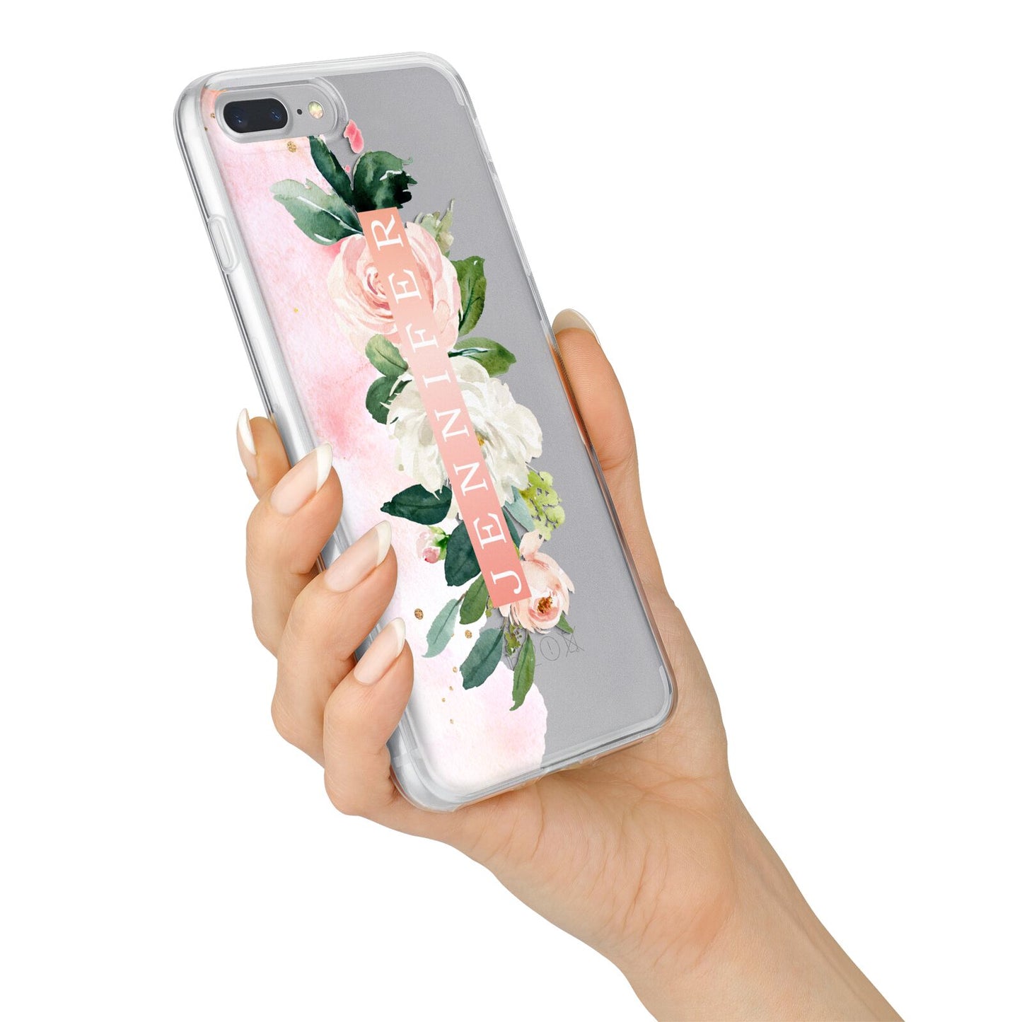 Blush Pink Personalised Name Floral iPhone 7 Plus Bumper Case on Silver iPhone Alternative Image