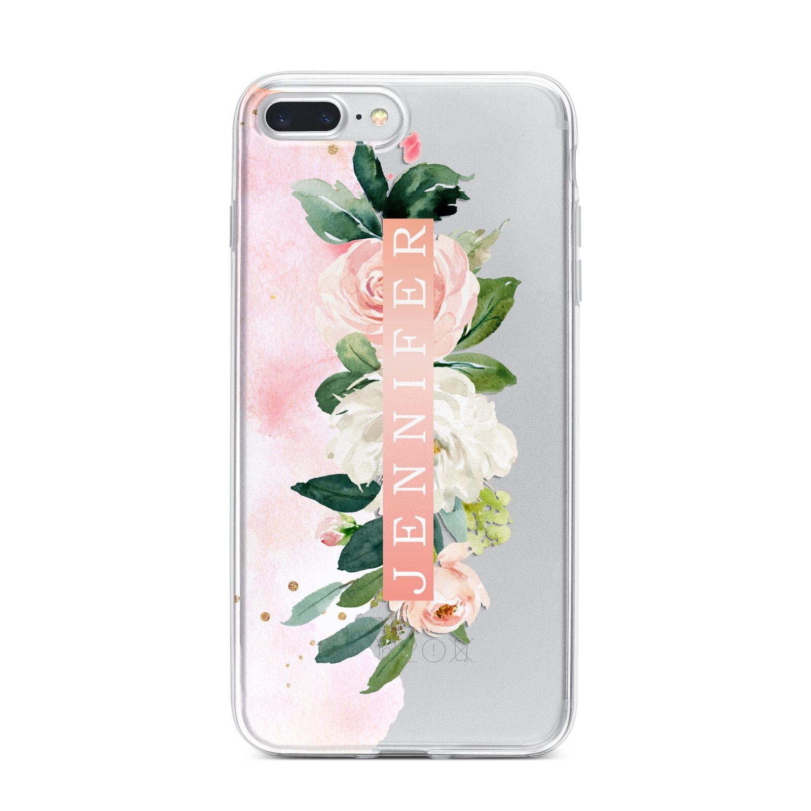 Blush Pink Personalised Name Floral iPhone 7 Plus Bumper Case on Silver iPhone