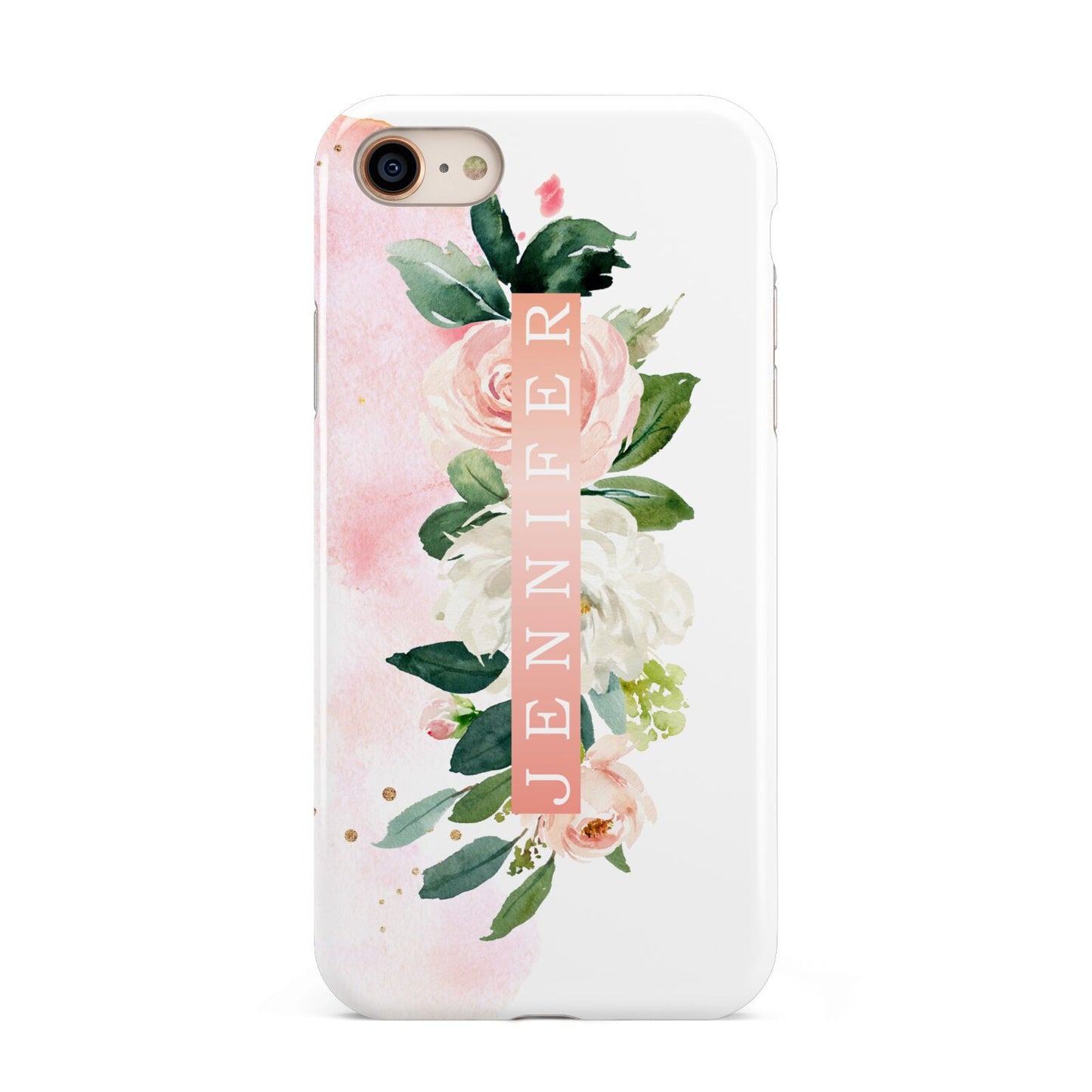 Blush Pink Personalised Name Floral iPhone 8 3D Tough Case on Gold Phone