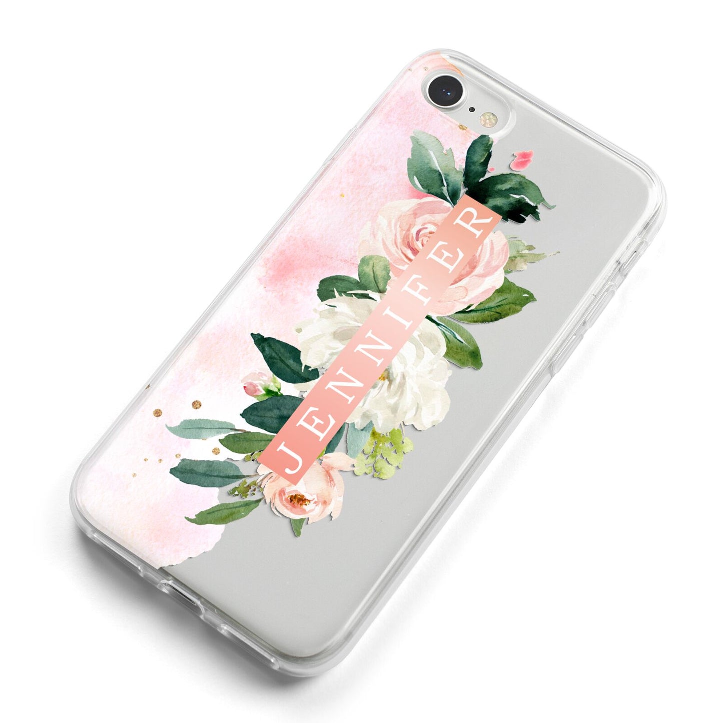 Blush Pink Personalised Name Floral iPhone 8 Bumper Case on Silver iPhone Alternative Image