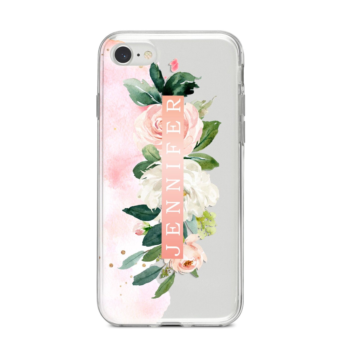 Blush Pink Personalised Name Floral iPhone 8 Bumper Case on Silver iPhone