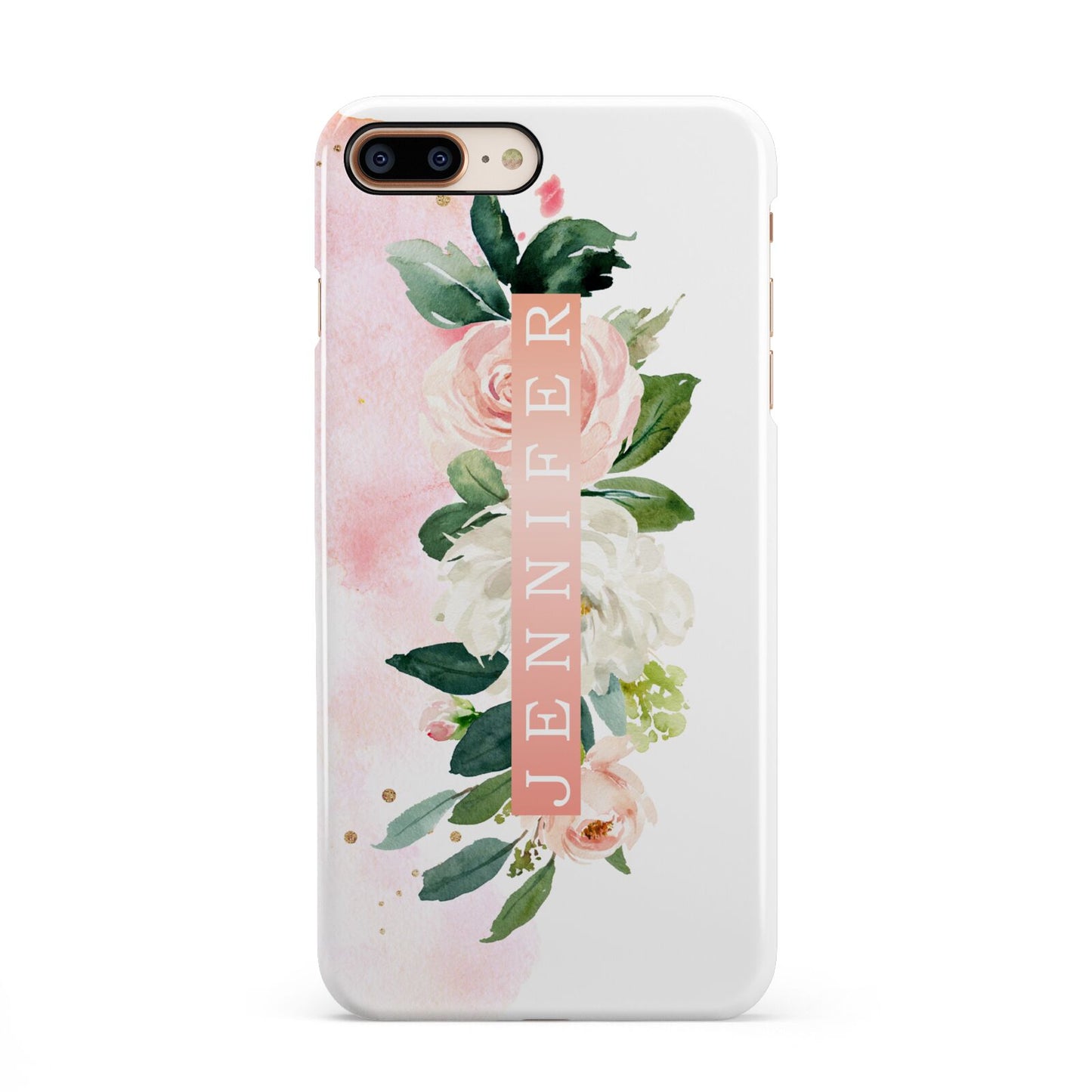 Blush Pink Personalised Name Floral iPhone 8 Plus 3D Snap Case on Gold Phone