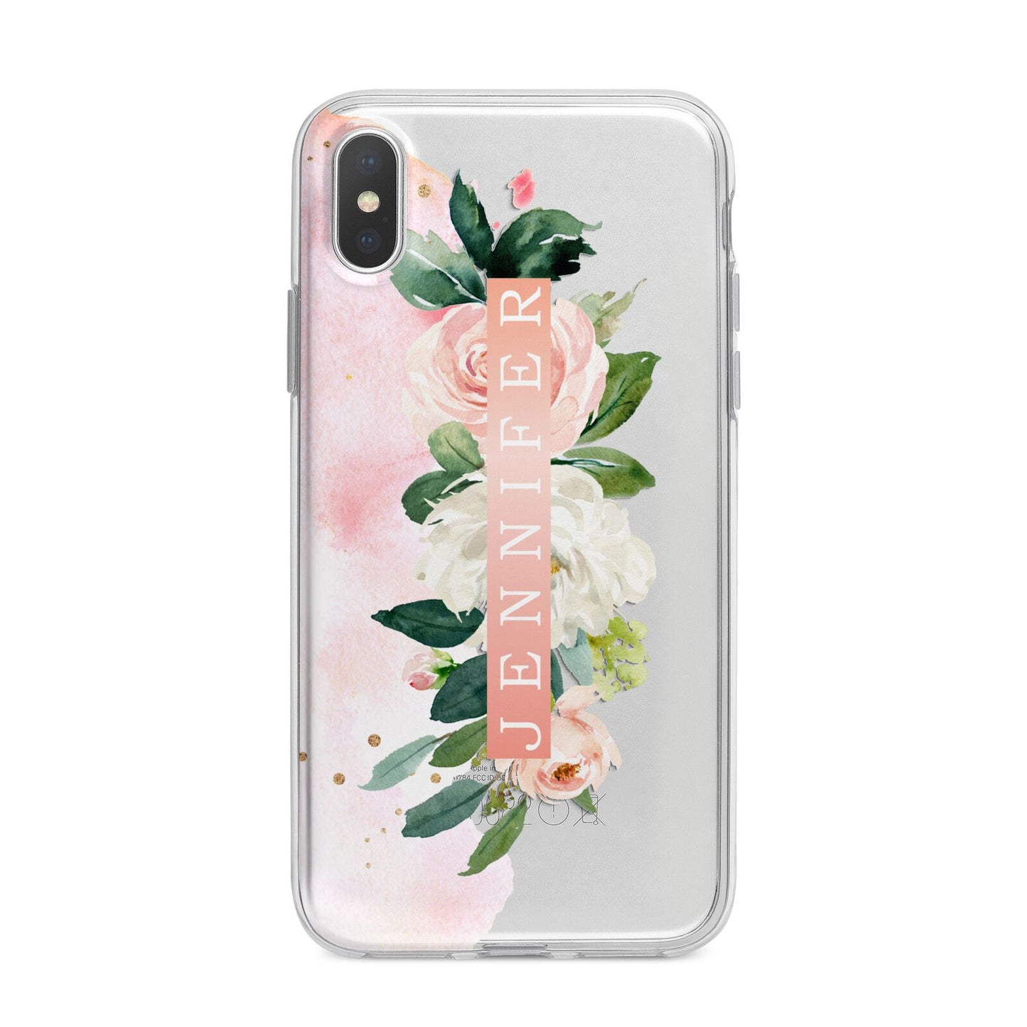 Blush Pink Personalised Name Floral iPhone X Bumper Case on Silver iPhone Alternative Image 1
