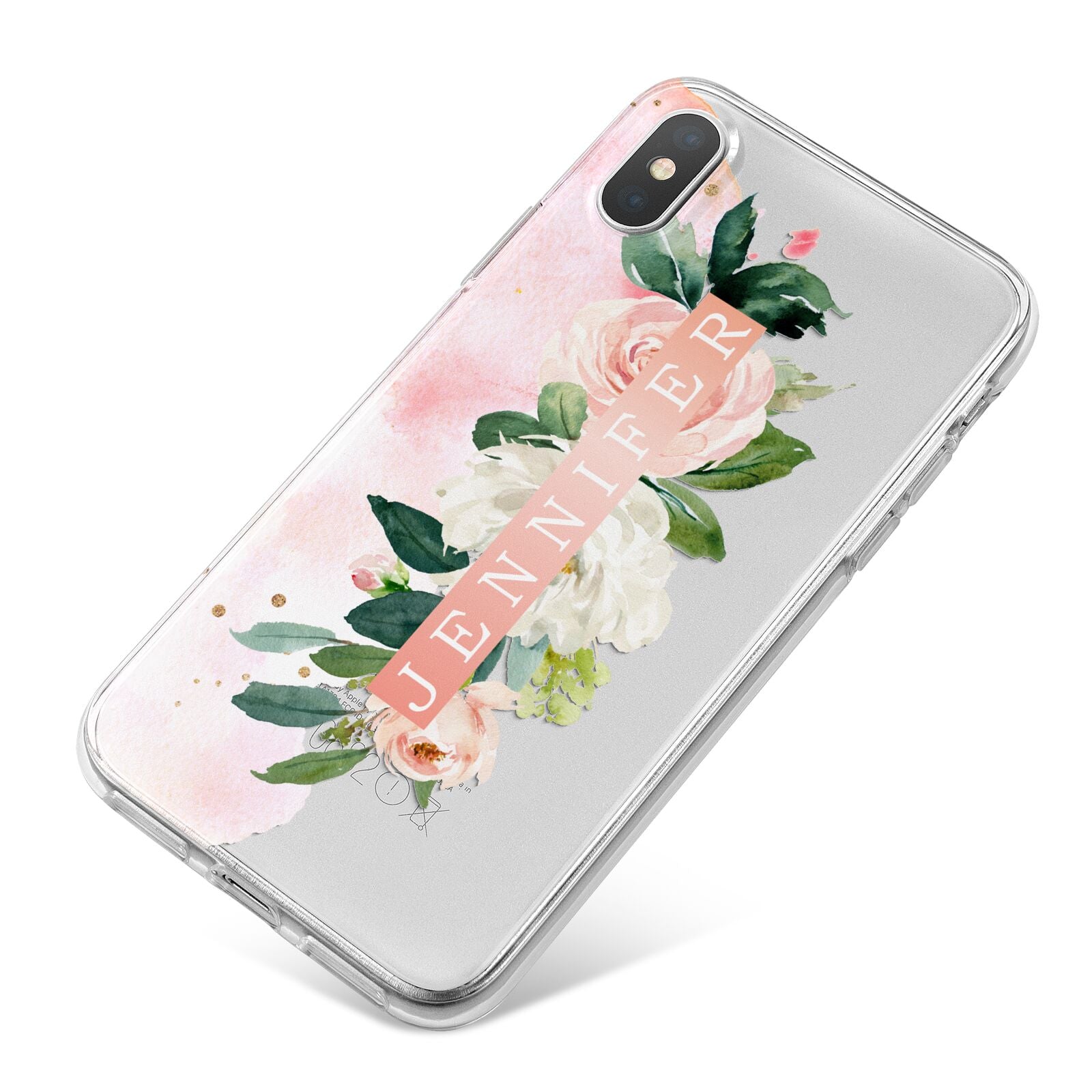 Blush Pink Personalised Name Floral iPhone X Bumper Case on Silver iPhone