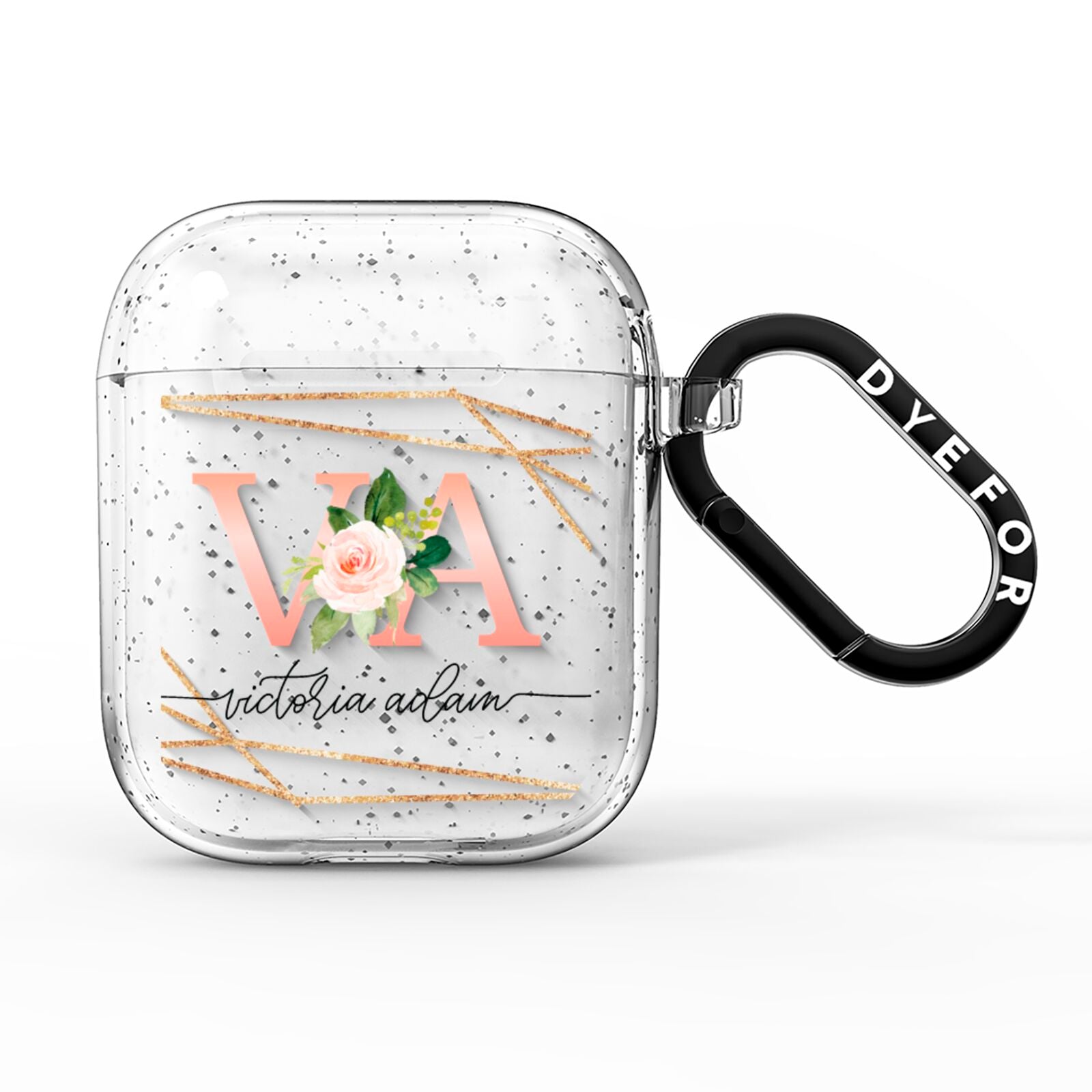 Blush Pink Rose Floral Personalised AirPods Glitter Case