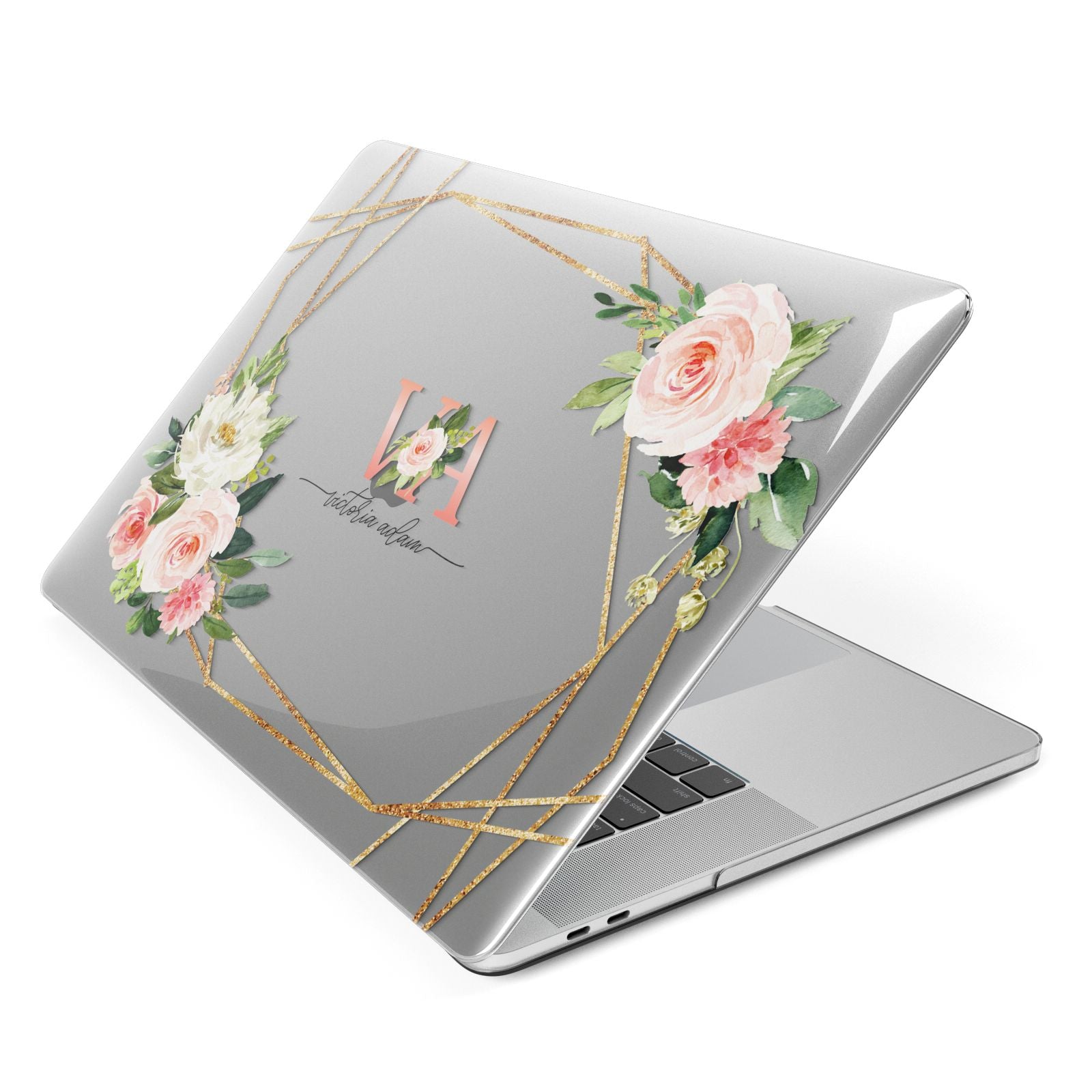 Blush Pink Rose Floral Personalised Apple MacBook Case Side View