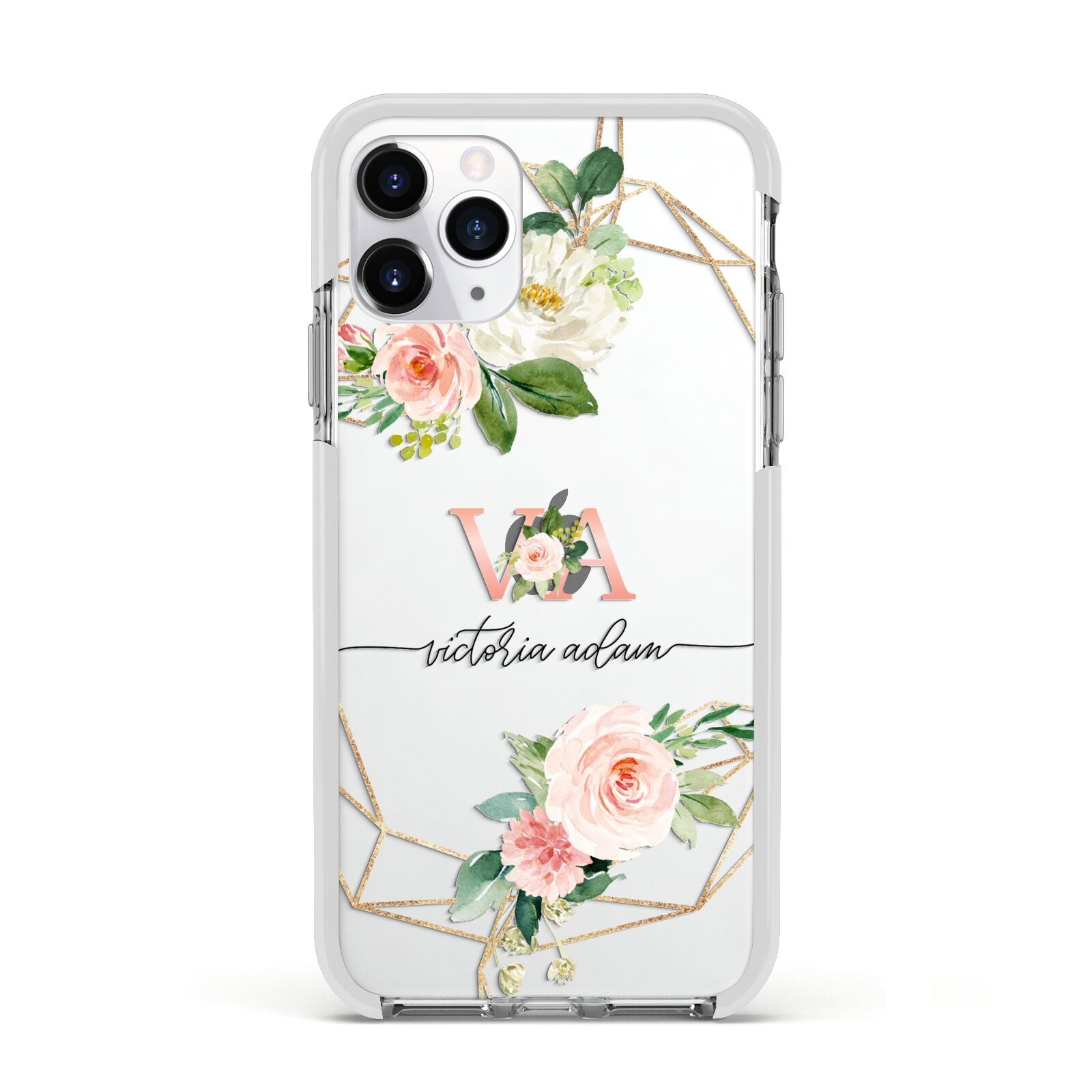 Blush Pink Rose Floral Personalised Apple iPhone 11 Pro in Silver with White Impact Case