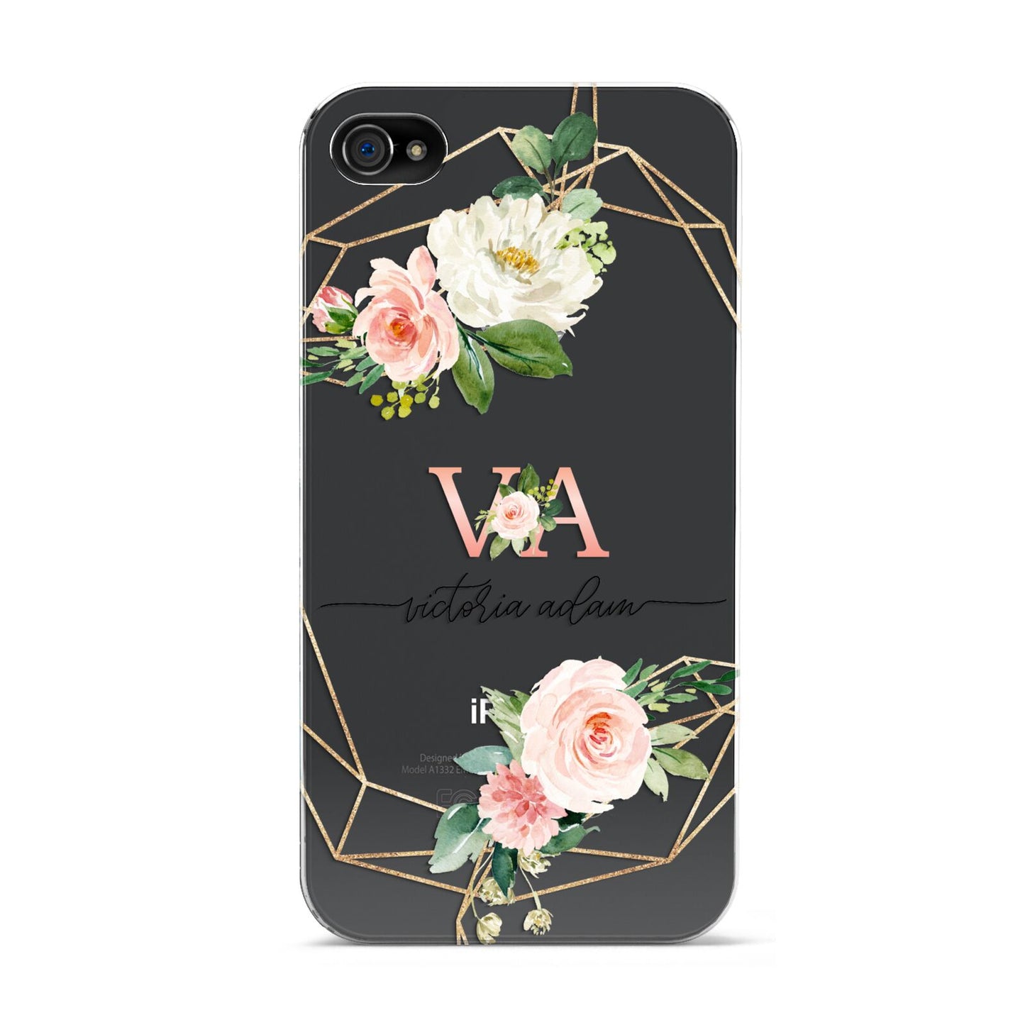 Blush Pink Rose Floral Personalised Apple iPhone 4s Case