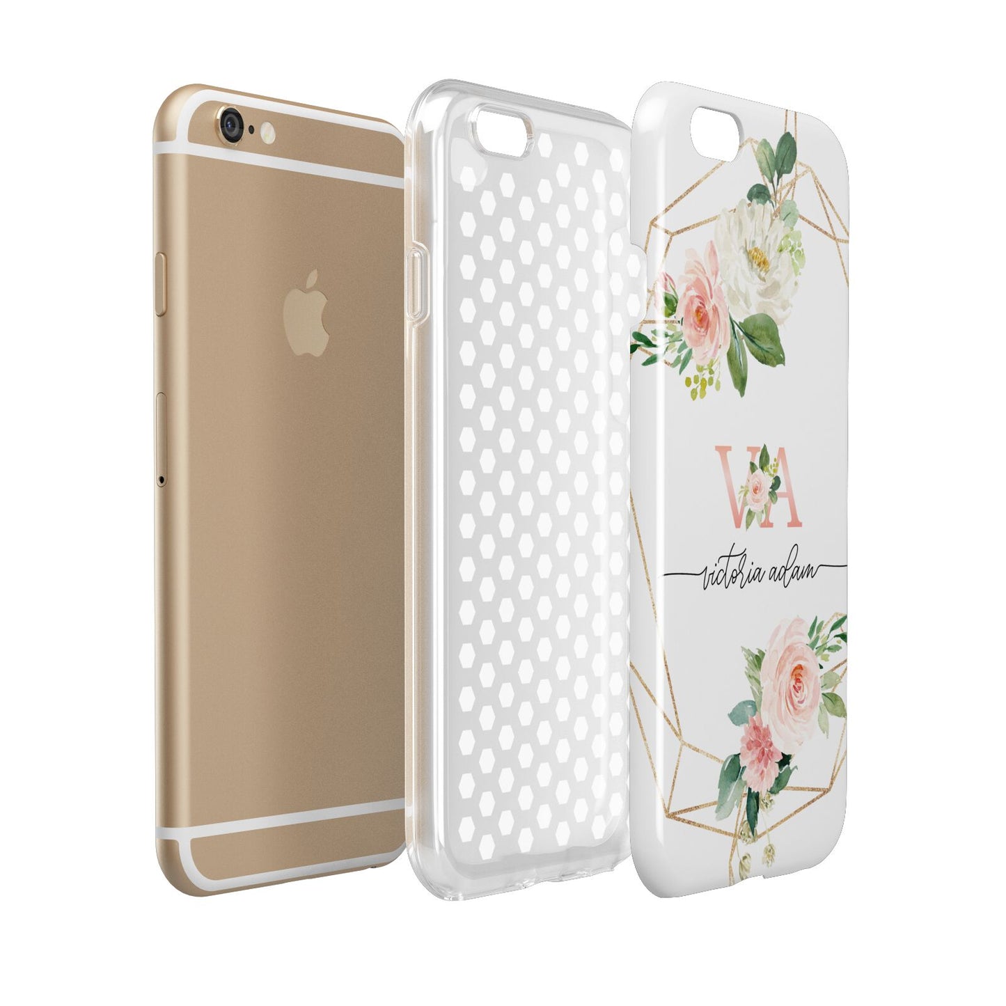 Blush Pink Rose Floral Personalised Apple iPhone 6 3D Tough Case Expanded view