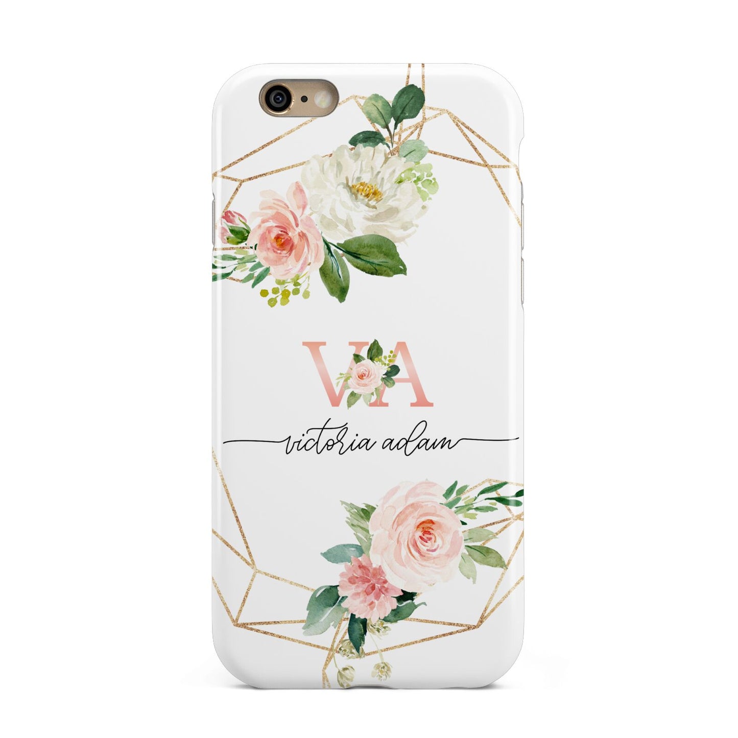 Blush Pink Rose Floral Personalised Apple iPhone 6 3D Tough Case