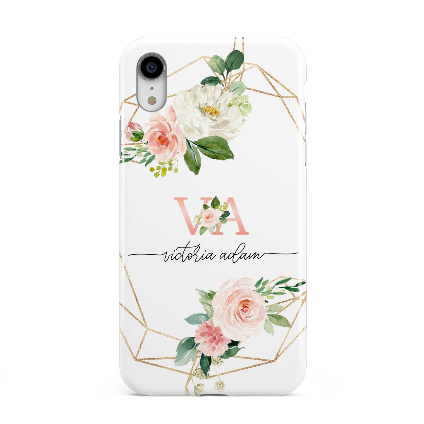 Blush Pink Rose Floral Personalised Apple iPhone XR White 3D Tough Case