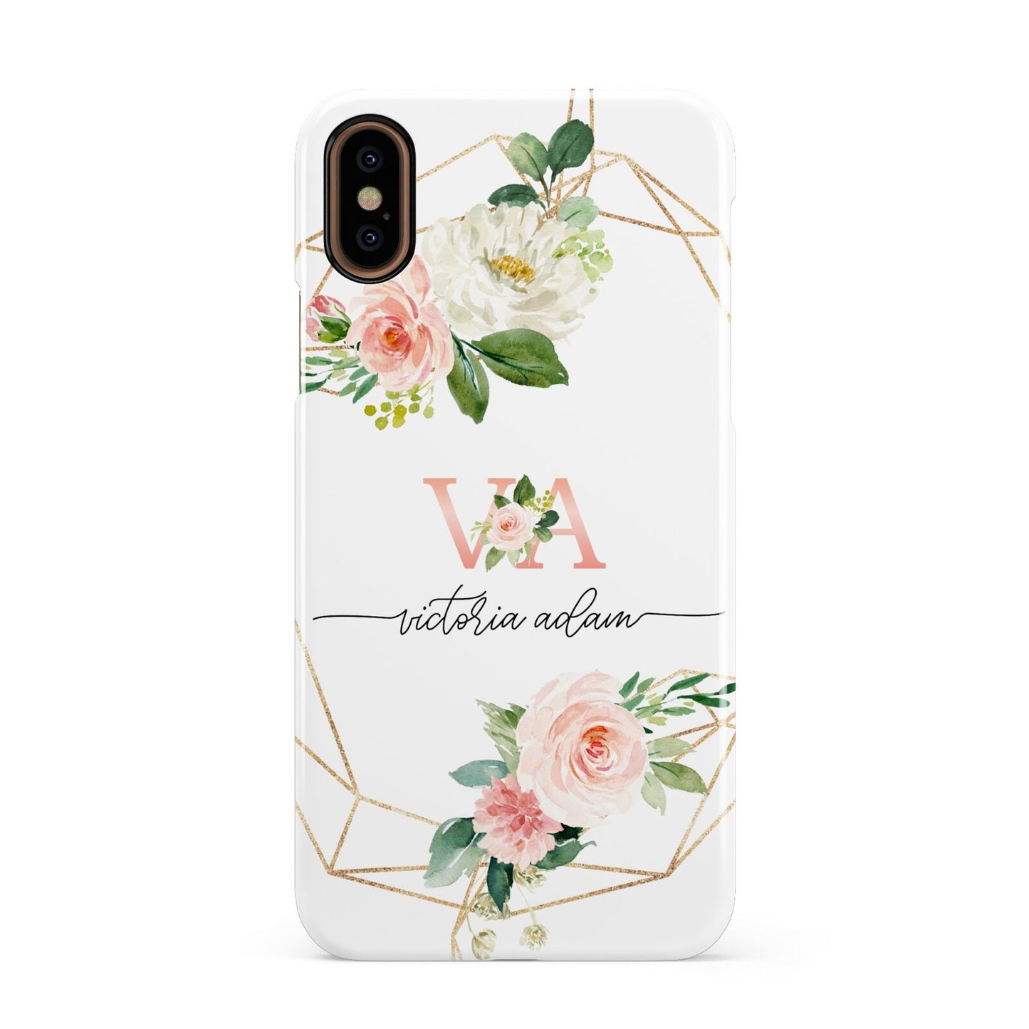 Blush Pink Rose Floral Personalised Apple iPhone XS 3D Snap Case