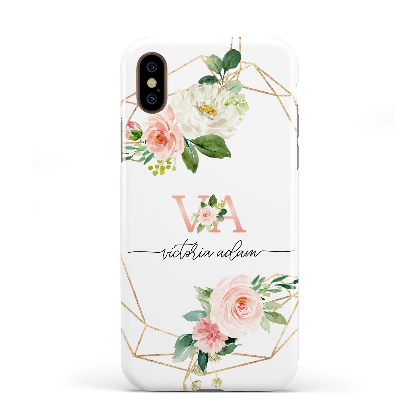 Blush Pink Rose Floral Personalised Apple iPhone XS 3D Tough