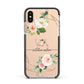 Blush Pink Rose Floral Personalised Apple iPhone Xs Impact Case Black Edge on Gold Phone