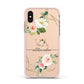 Blush Pink Rose Floral Personalised Apple iPhone Xs Impact Case Pink Edge on Gold Phone