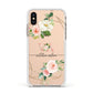 Blush Pink Rose Floral Personalised Apple iPhone Xs Impact Case White Edge on Gold Phone