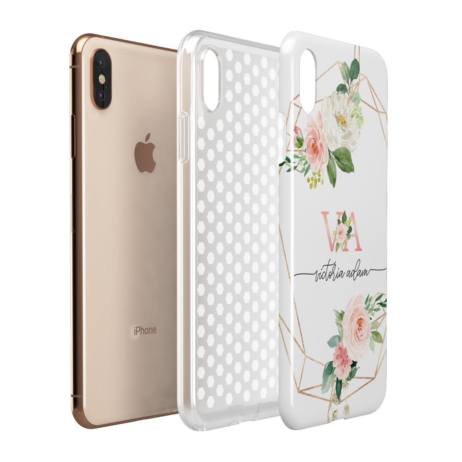 Blush Pink Rose Floral Personalised Apple iPhone Xs Max 3D Tough Case Expanded View
