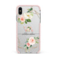Blush Pink Rose Floral Personalised Apple iPhone Xs Max Impact Case Pink Edge on Silver Phone