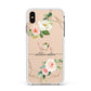 Blush Pink Rose Floral Personalised Apple iPhone Xs Max Impact Case White Edge on Gold Phone