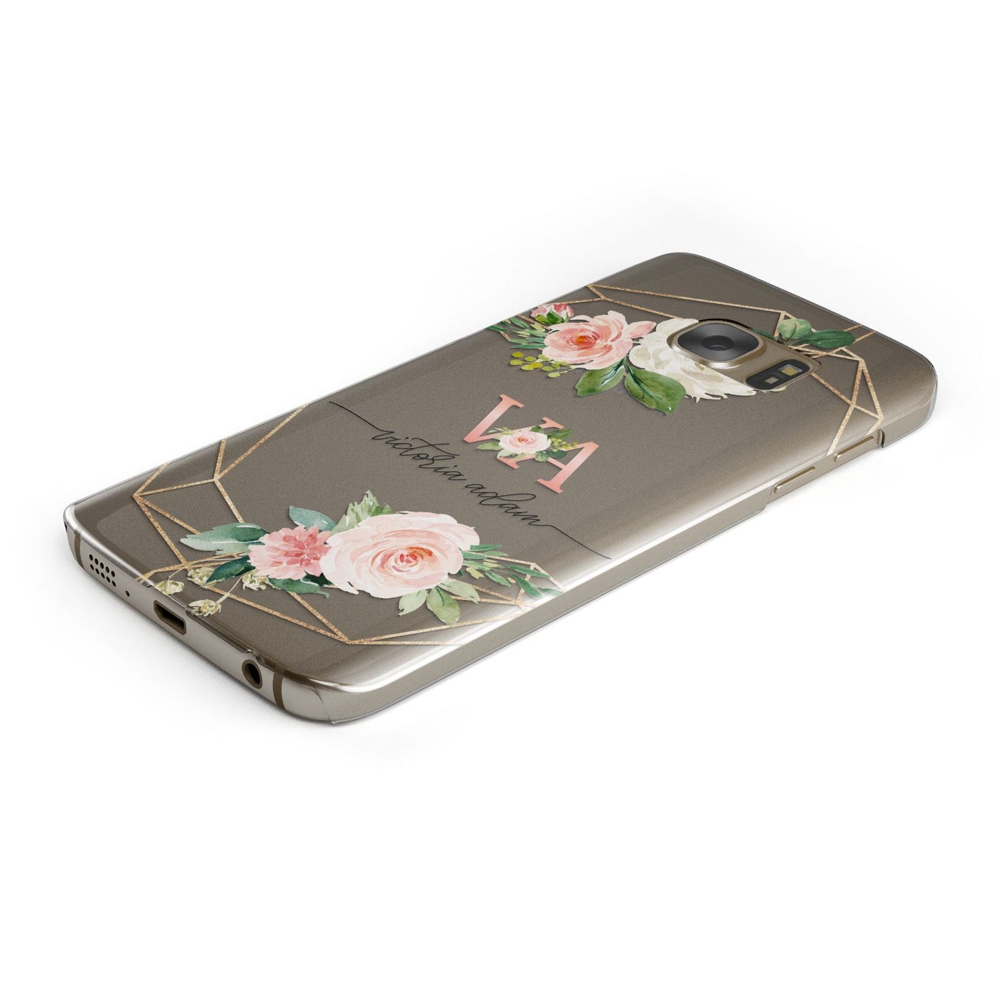 Blush Pink Rose Floral Personalised Samsung Galaxy Case Bottom Cutout