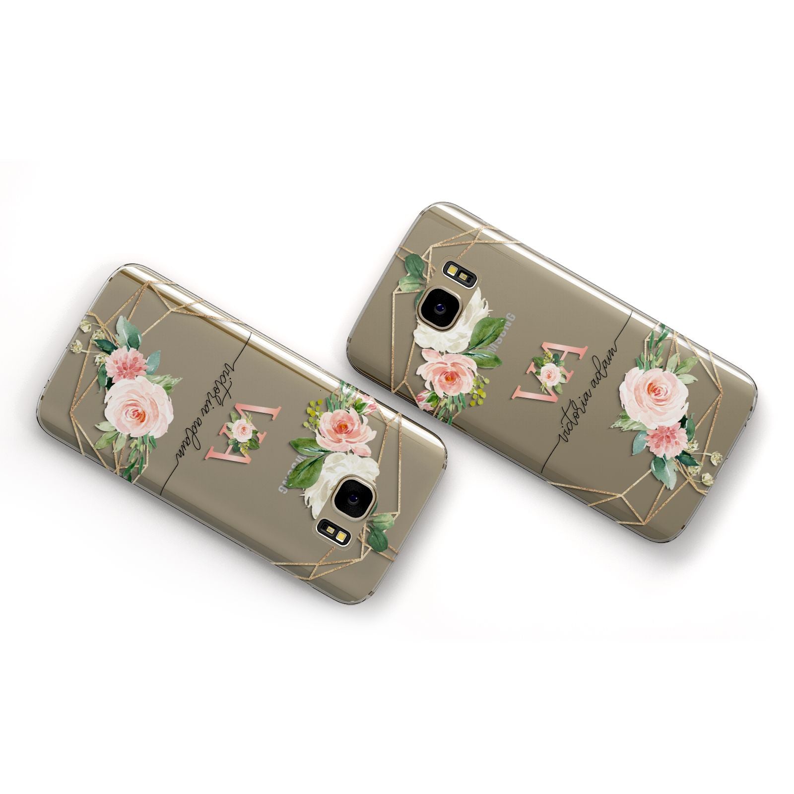 Blush Pink Rose Floral Personalised Samsung Galaxy Case Flat Overview