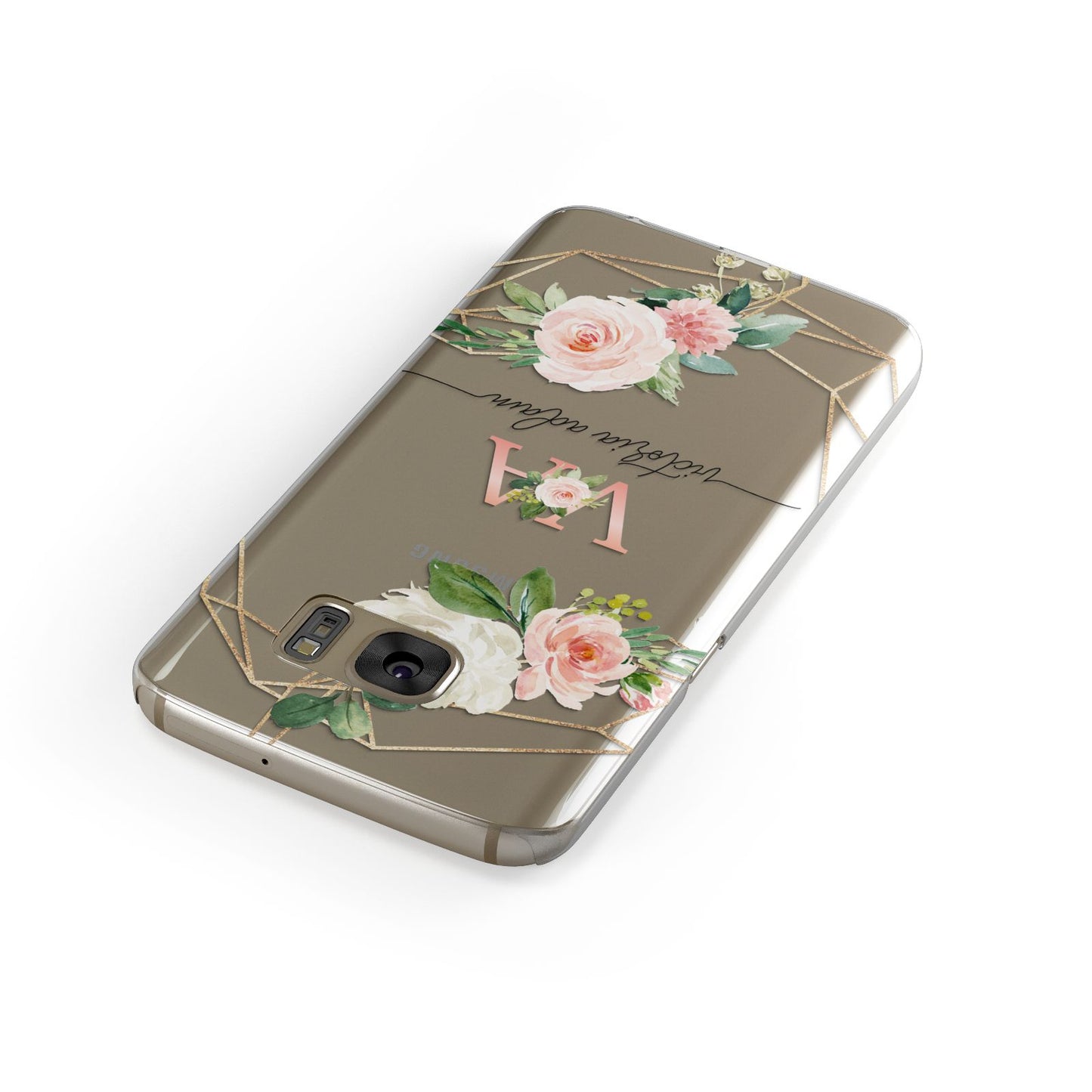 Blush Pink Rose Floral Personalised Samsung Galaxy Case Front Close Up