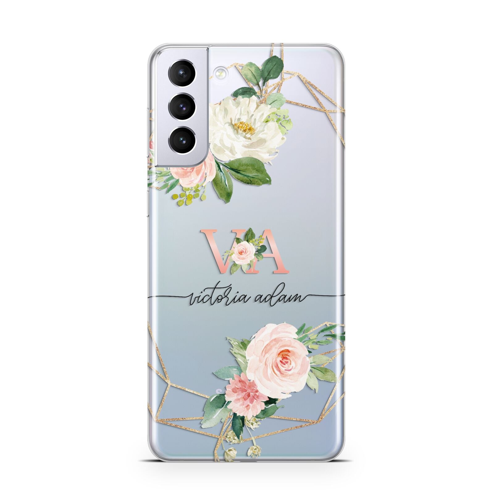 Blush Pink Rose Floral Personalised Samsung S21 Plus Phone Case