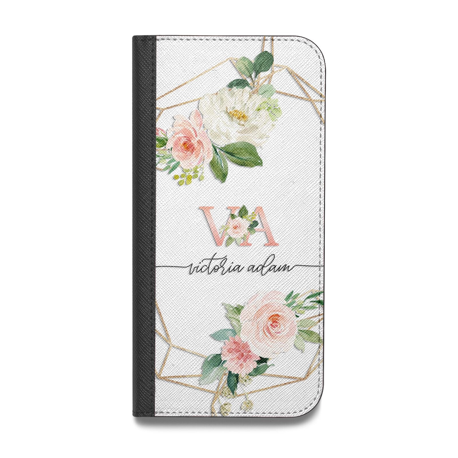 Blush Pink Rose Floral Personalised Vegan Leather Flip Samsung Case