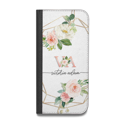 Blush Pink Rose Floral Personalised Vegan Leather Flip Samsung Case