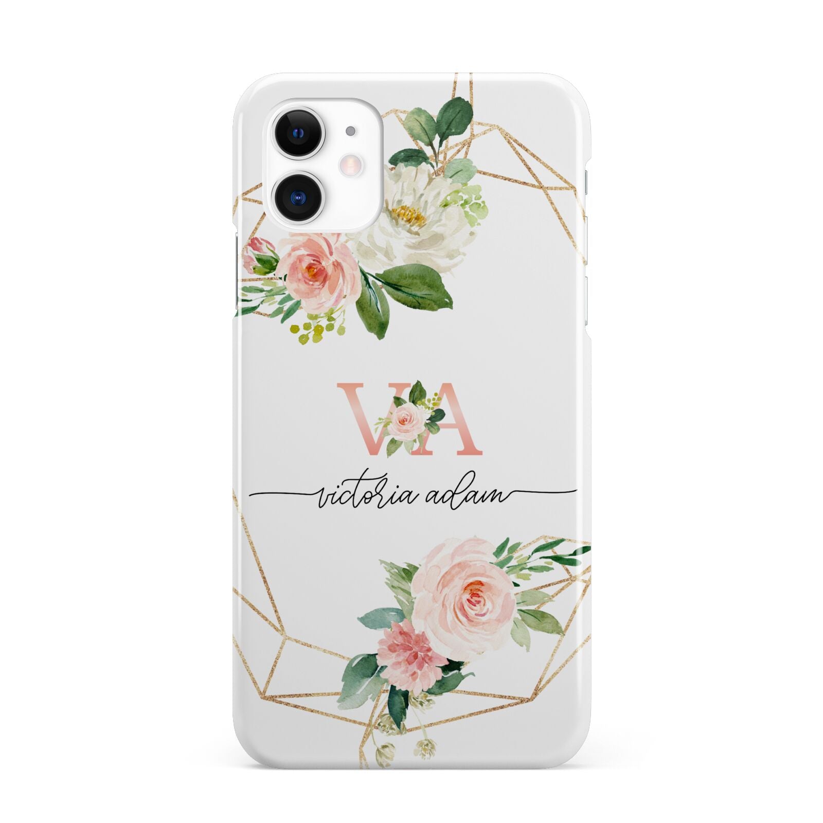 Blush Pink Rose Floral Personalised iPhone 11 3D Snap Case
