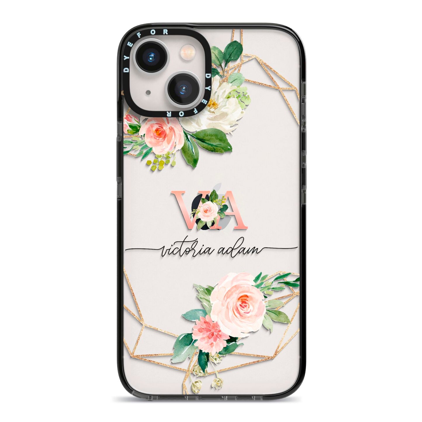 Blush Pink Rose Floral Personalised iPhone 13 Black Impact Case on Silver phone